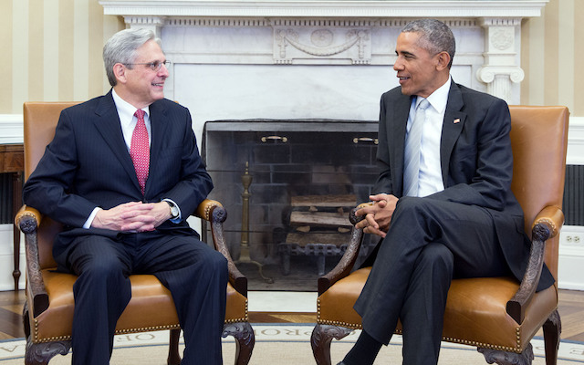 President Obama sitting with Judge Garland in the Oval Office