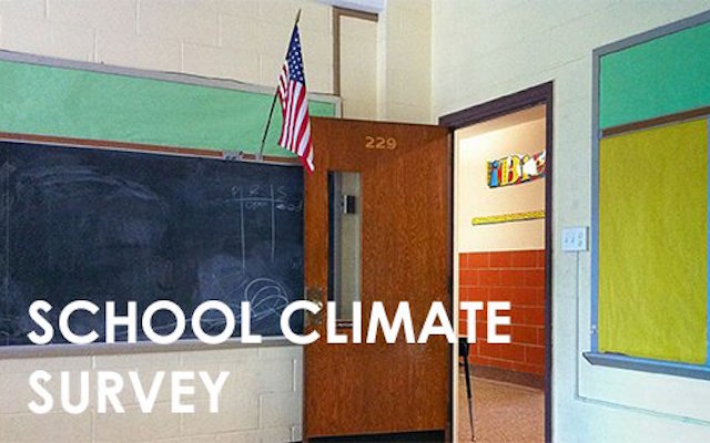 Words 'School Climate Survey' and a classroom door