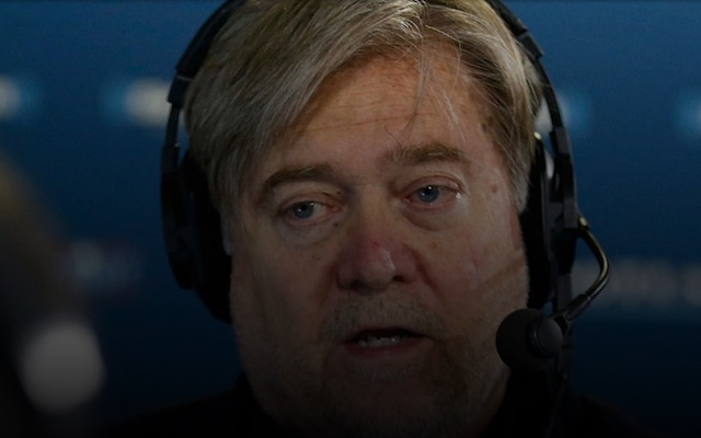 Stephen Bannon with a headset and mic